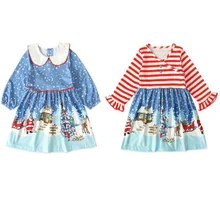 Рождественское платье для маленьких девочек платье трапециевидной формы до колена в полоску с длинными рукавами и рисунком платье принцессы