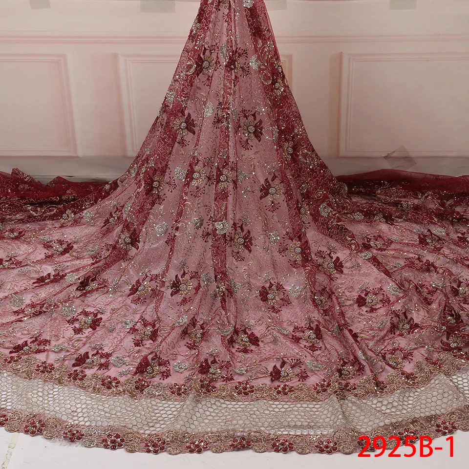 5 ярдов Ручной работы Бусины Французский кружевной ткани 3d вышивка африканский