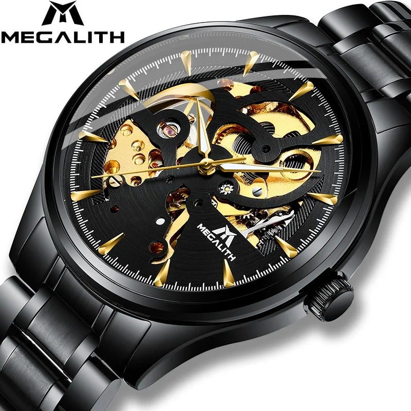 

MEGALITH Men Watches For Male Casual Black Mechancial Automatic Watch Gents Gift Waterproof Stainless Steel Strap Montre Homme