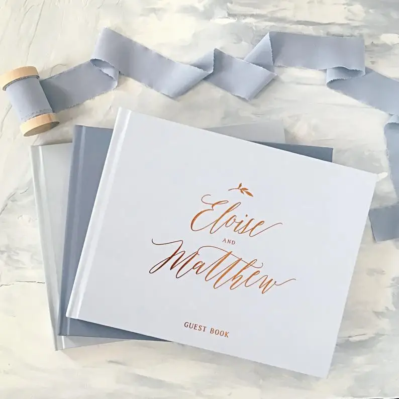 personalised Grey Rose foil Wedding Guestbook Calligraphy names Book Bridal shower journal sign in album Color Choices Available