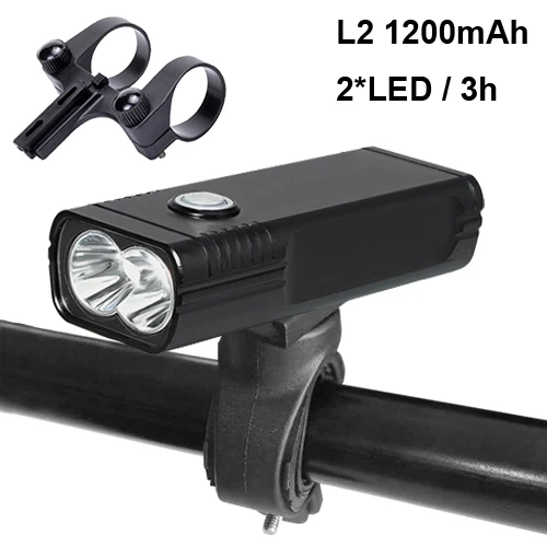 L2 3 hours 2 LED Светильник NEWBOLER 5200 мА/ч для велосипеда, USB, MTB, велосипедный светильник, T6 L2, 2400 люмен, светодиодный фонарь, головной светильник, кронштейн, велосипедная передняя лампа - Цвет: L2 3 hours 2 LED
