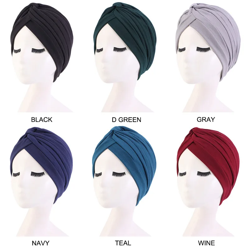 New Crinkle Soft Stretchy Africa Hijab Caps Muslim Wrap Head Turban India Hat Flowers Headtie Chemo Bonnet Ready To Wear
