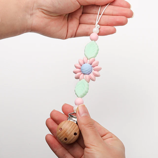 Baby Pacifier Chain Clips Dummy Holde Nipples Clips Silicone Teething Chain Teether Pacifier Chains Holder Chain Newborn Toy Pink