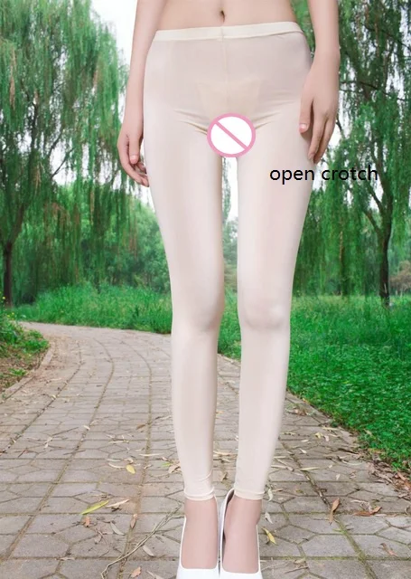 Сексуальные женские нейлоновые леггинсы с открытой промежностью для похудения, прозрачные эластичные леггинсы для фитнеса с низкой талией размера плюс, сексуальные эротические штаны-карандаш - Цвет: Beige Open Crotch