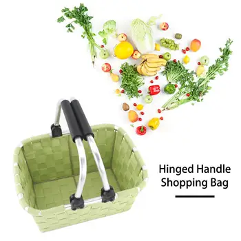 

Environmental Multicolor Rectangular Shopping Basket Handmade Nylon Woven Shopping Basket Hinged Handle Storage Basket