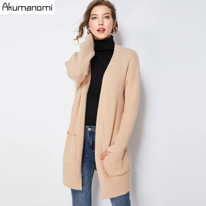 Вязаный женский кардиган размера плюс 5xl 4xl 3xl 2xl Xl L, абрикосовый с глубоким v-образным вырезом, открытый шов, длинный рукав, с карманом, свитер, топы