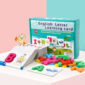 

51Pcs Wooden English Alphabet Puzzle Flash Paper Cards with Pen Kids Education Toys Kindergarten students Supplies