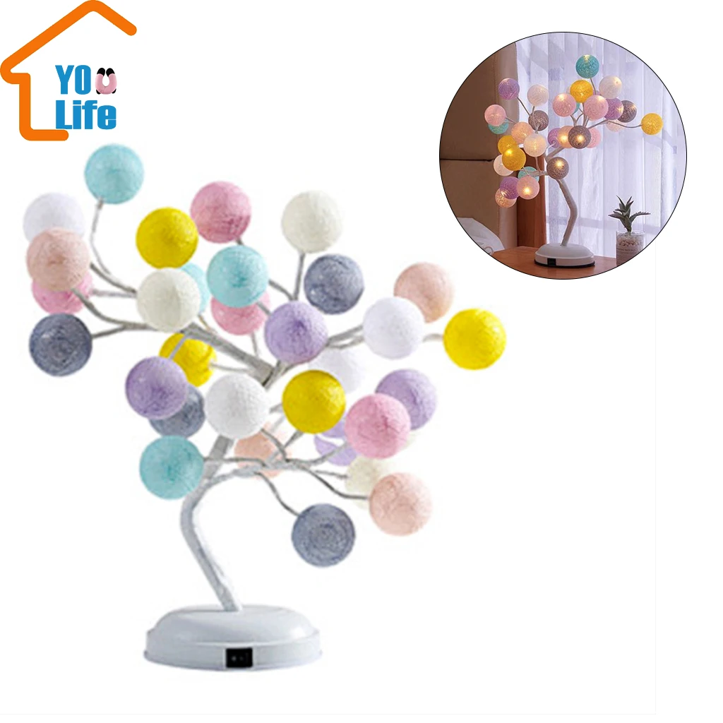 

Cotton Ball Tree Lamp Creative Birthday Gift Rattan Ball Light LED Bedroom Bedroom Dress Up Lights Room Decoration Table Lamp