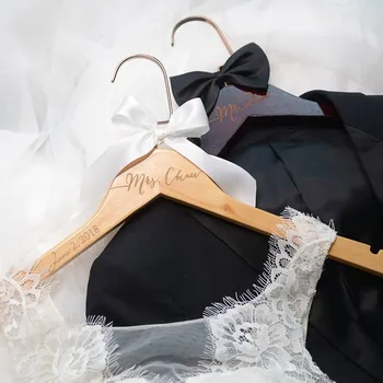 

Personalised Bride & groom dress hanger Bridal hanger with name wooden wedding hangers bidal shower gift bridesmaid coat hangers