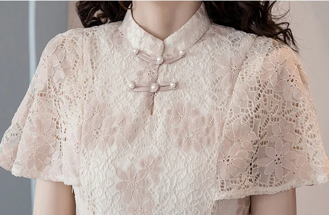SWEETXUE Ретро Qipao Cheongsams платье китайское женское кружевное открытое современное элегантное тонкое платье с коротким рукавом Дамское Платье