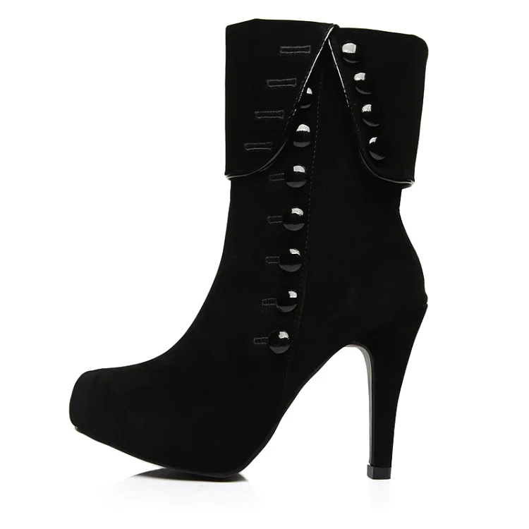 Женские ботинки; большие размеры; сапоги до середины икры; женская зимняя обувь; обувь на высоком каблуке; женская замшевая зимняя обувь на платформе; теплая меховая обувь; 43 - Цвет: black