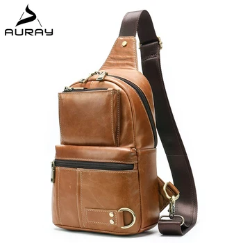 

AURAY Men's Genuine Leather Crossbody Bag Vintage Men Messenger Shoulder Bag Man Cross Body Chest Bag Pack Luxury Hand Bags