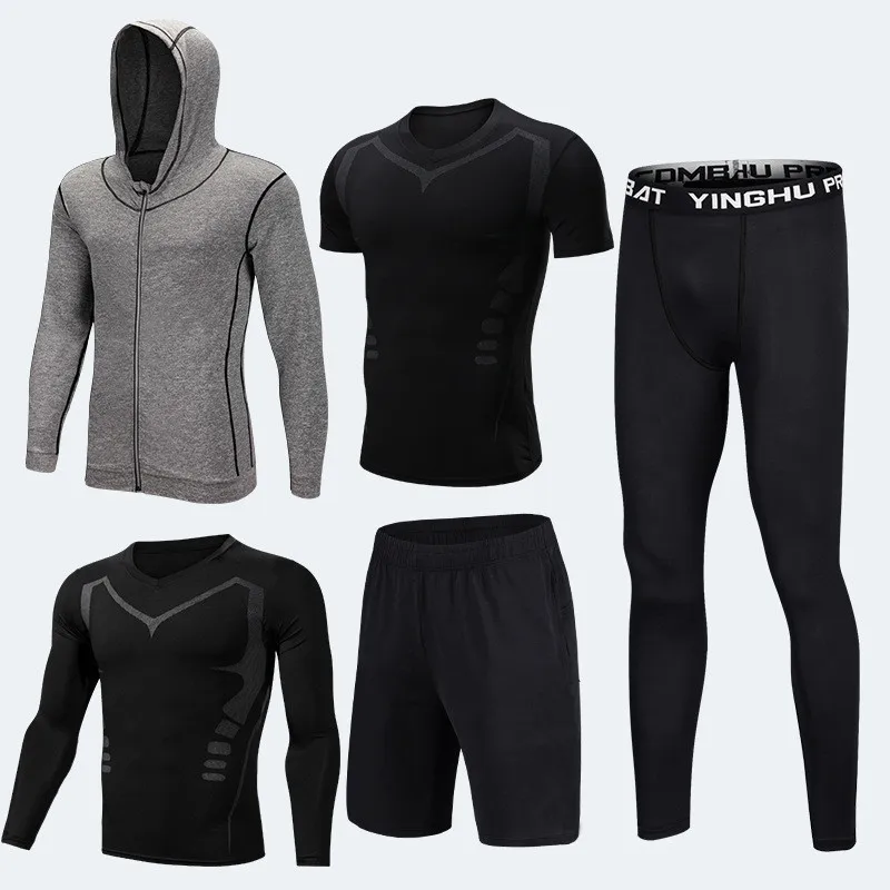 New 5 Pcs/Set Men's Tracksuit Sports Suit Gym Fitness Compression Clothes Running Jogging Sport Wear Exercise Workout Tights - Цвет: Style 11