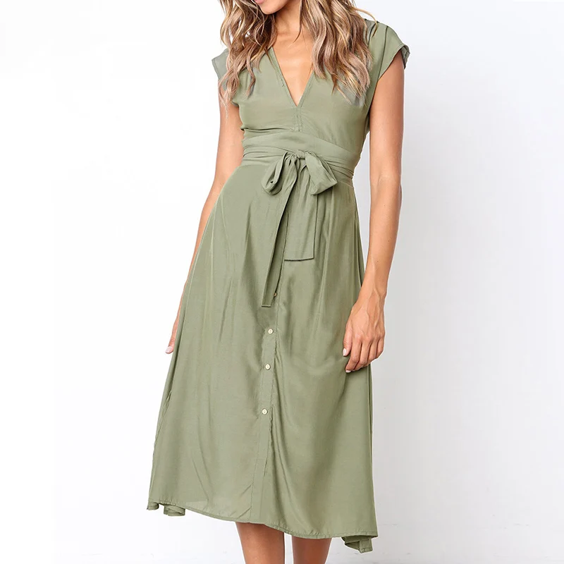

Vintage Stripe Print Midi Dress Women Elegant Deep V Sash Tie Up Bodycon Dresses Female Summer Streetwear Sundresses 2019