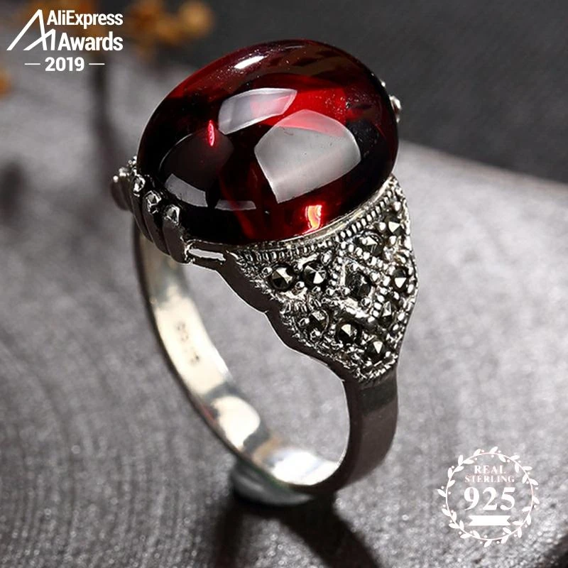 S925 Fine Antique Shop Ruby Rings Oval Unique Women Handmade Vintage Natural Carnelian Retro Ruby Red Jasper Agate Rings Aliexpress