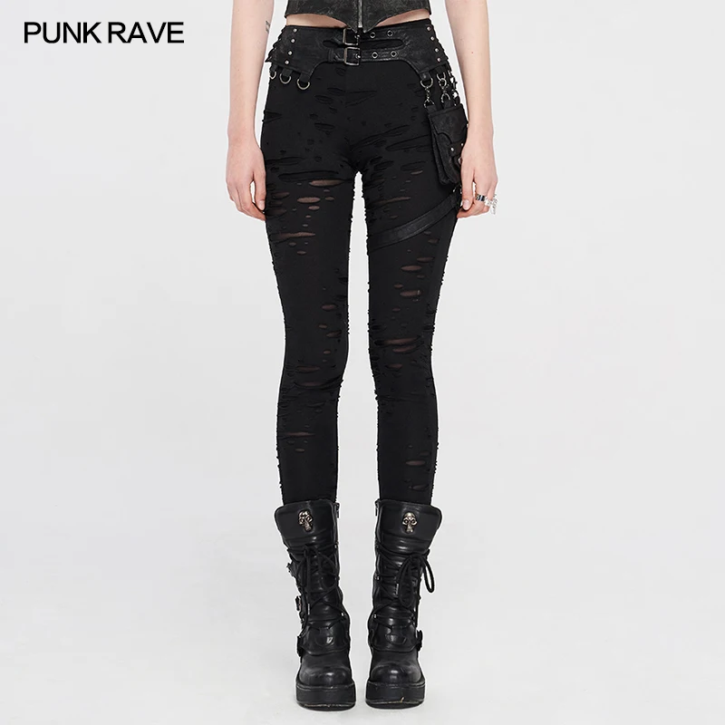 Punk Rave Women's Punk Black Detachable Waistbag Broken Hole Knit ...