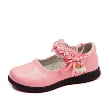 

Size 26-37 Toddler Girl Patent Leather Shoes Spring Autumn pearl Soft Flat Bottom Casual Shoes Flowers Rhinestone Princess Shoes