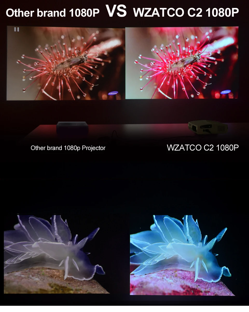 WZATCO CT580 Android 7,1 Full HD светодио дный проектор 3800 люмен домой Театр Портативный реальные 1080 P Разрешение Бимер светодио дный Proyector