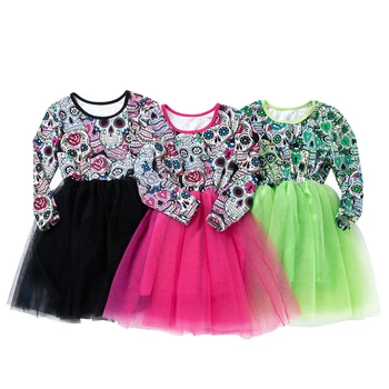 

Halloween Baby Girl Dress Cosplay Costume Kid Dress Children Clothing Skull Skeleton Printed Halloween Chirstmas Party Cotton