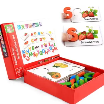 

Kids Wooden Alphabet Letters Vegetable Puzzle Matching Cards Early Learning Education Toy Parent-Child Game Toy for children