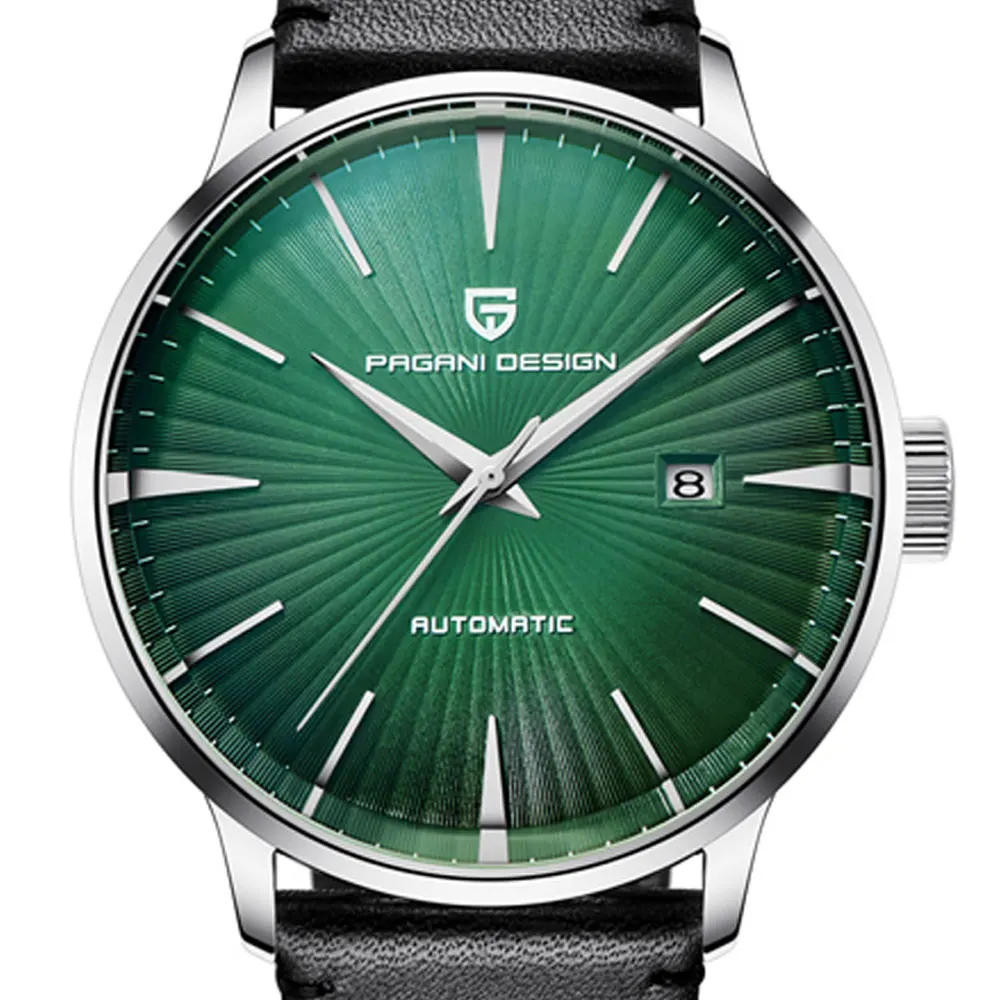 43mmPagani design green dial automatic movement men's leather strap fashion casual mechanical watch