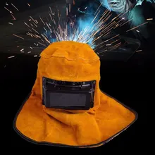 Cowhide Yellow -15°-65° Welding Welder Mask Welding Helmet Protect Leather Hood Eyes Protection Filter Lens Convenient Grinding adjustable comfortable leather protected lens glasses welding hood helmet mask overhead labor safely security clothes