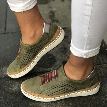 Women Slip on Sneakers Large Size Casual Single Shoes Flat Sneakers Breathable Hollow Out Casual Shoes Ladies