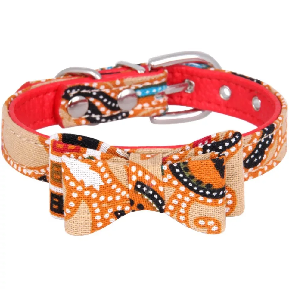 Bohemian Style Dog Collar With Bow Tie Adjustable Dog Collars Control Handle Training Pet Collar For Little Medium Large Dogs
