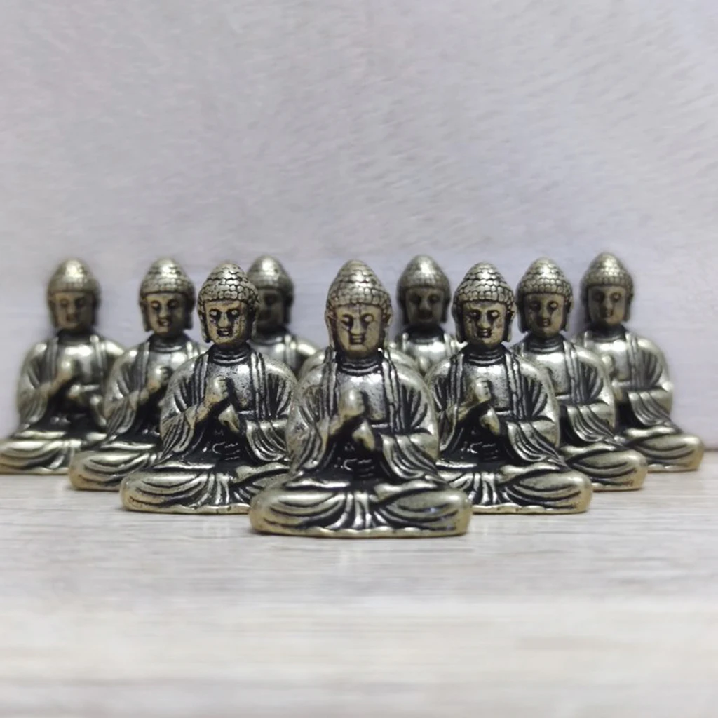 10Pcs Mini Brass Sitting Buddha Statue Figurine for Journey Buddhism Worship Home Office Desktop Decoration ornament crafts,miniature figurines,resin ornaments,miniature ornament,resin crafts