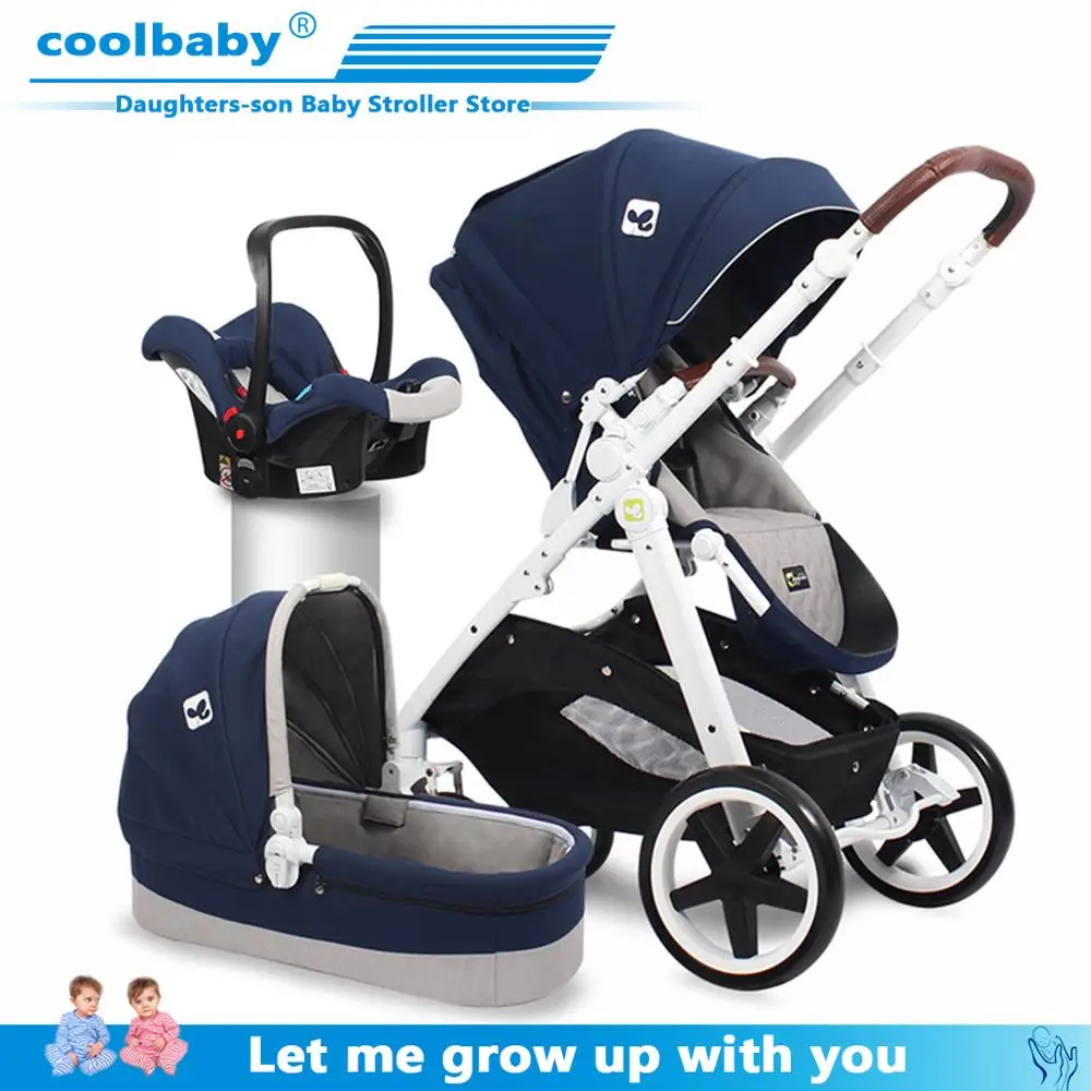 The Latest  Baby Stroller 3-in-1 Convertible Bassinet Reclining Stroller Foldable Pram Carriage with 5-Point Ha 