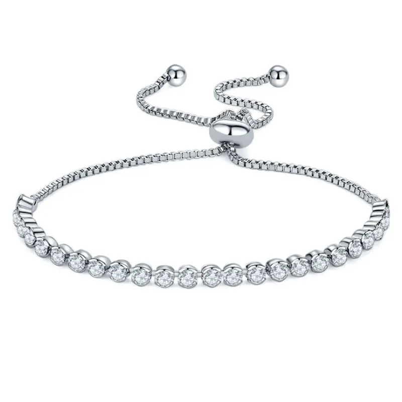 CZ сверкающий Теннисный браслет Серебряный регулируемый ползунок Strand браслеты для женщин изящный кубический цирконий Свадебные ювелирные изделия
