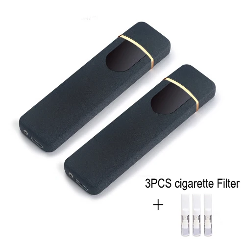2PCS matte black Мини USB Электронная зажигалка ветрозащитный сенсорный сенсор зажигалки мужские подарки для мужчин гаджеты аксессуары для курения сигар - Цвет: 2PCS matte black