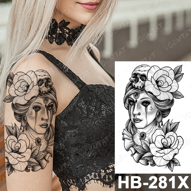 Waterproof Temporary Tattoo Sticker Dark Old School Moth Butterfly Flash Tattoos Snake Rose Body Art Arm Fake Tatoo Women Men 38-HB281X