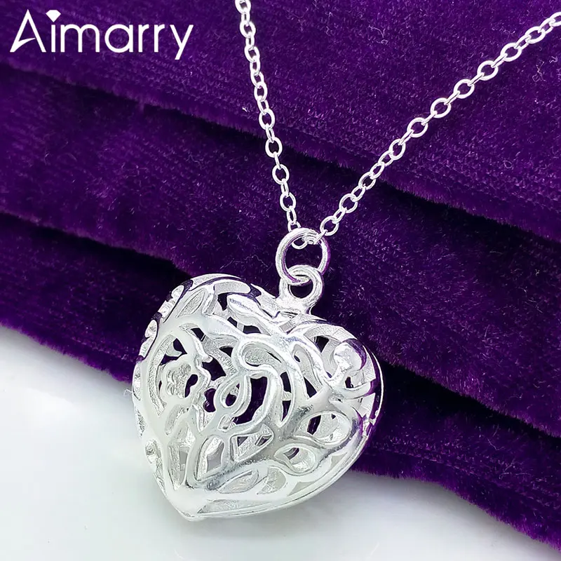 Aimarry 925 стерлингового серебра 18 дюймов красивый кулон в виде сердца ожерелье для женщин Одежда свадьбы дня