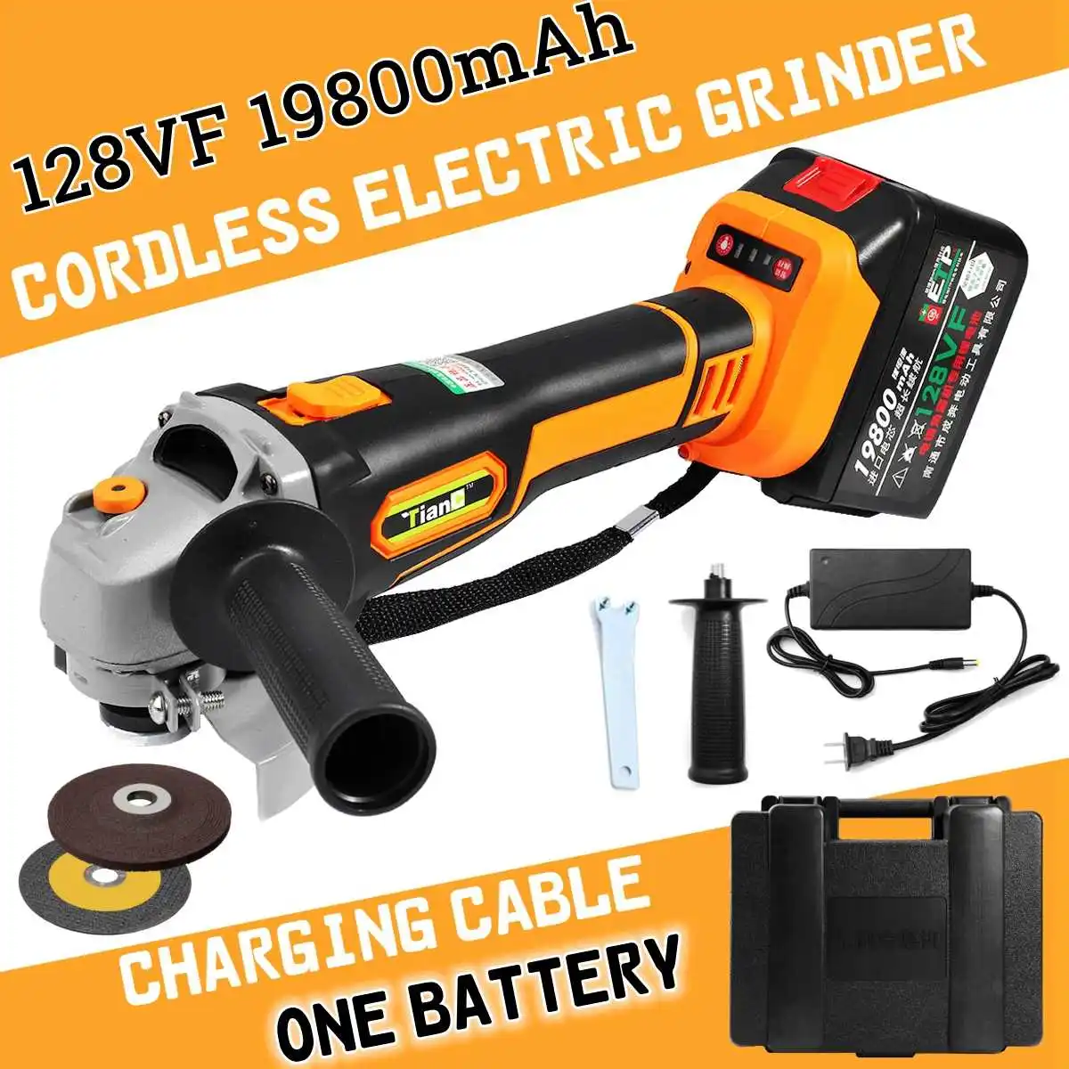 

128VF 19800mA Brushless Angle Grinder Lithium-Ion Grinding Machine Cordless Electric Grinder Polishing Cutting Power Tools