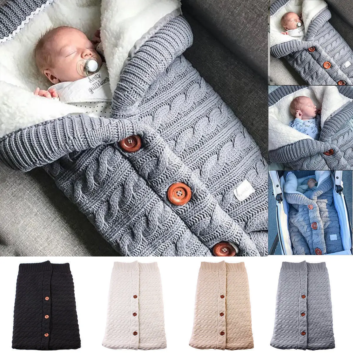

Newborn Baby Winter Warm Sleeping Bags Infant Button Knit Swaddle Wrap Swaddling Stroller Wrap Toddler Blanket Sleeping Bags