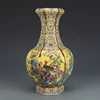 Yellow Color Golden Enamel Fower Bird Pattern Hexagonal Vase Antique Ornaments Jingdezhen Porcelain 1