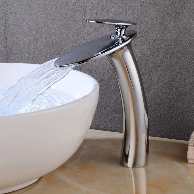 Basin Faucets Waterfall Bathroom Faucet Single handle Basin Mixer Tap Bath Antique Brass Faucet Sink Water Crane Silver Taps