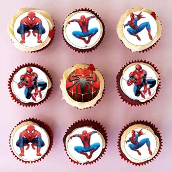 

35pcs/lot Edible Wafer Paper Spiderman for Cup Cake Topper Icing Paper Kids Boys Birthday Cake Topper Decorating tools