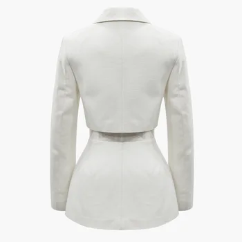 

For Casual White Solid Women Lapel Long Sleeve High Waist Slim Button Female Blazer Clothes Fashion 2020 Autumn New Tide