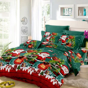 

Christmas Santa Bedding Set Polyester 3D Printed Duvet Cover with 2pcs Pillowcases + Bed Sheet Set Christmas Bedroom Decorations