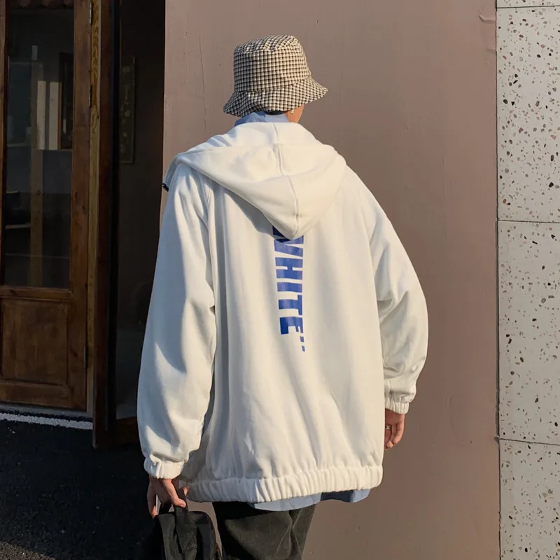 2019 Spring And Autumn Men's New Casual Zipper Hooded Letter Printing Loose Hoodies Temperament Trend Cotton Harajuku