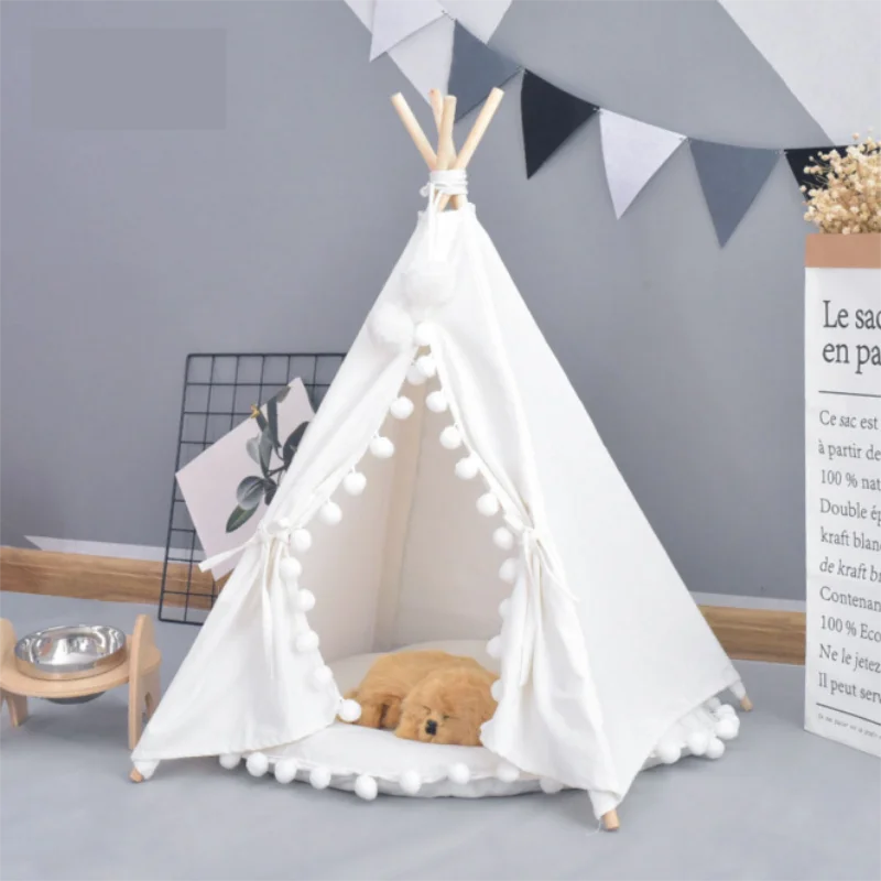 Pet House Cute dog tent outside tent House Kennels Washable Tent Puppy Cat Indoor Outdoor Portable Teepee Mat 2 Styles