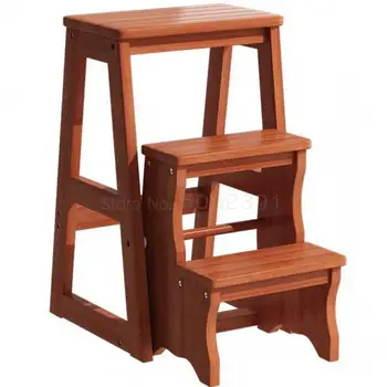 

Solid Wooden Ladder Stool, Two Or Three Steps Folding Living Room, Indoor Multi-functional Climbing Ladder Stool, Staircase