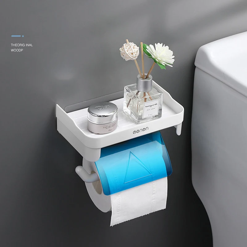 Toilet Paper Holder Wall Mount Bathroom Tissue Accessories Rack Self Adhesive Punch Free Kitchen Roll Paper