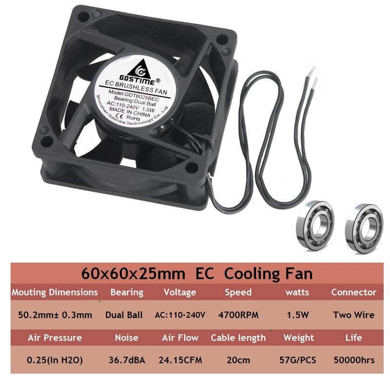 1 шт. Gdstime EC 60 мм 6025 бесщеточный вентилятор осевой AC 110 в 115 в 120 в 220 в 230 в 240 В двойной гидравлический осевой вентилятор