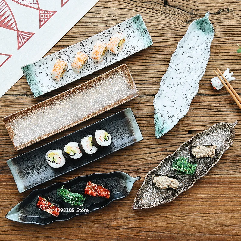 

Japanese style sushi plate ceramic creative rectangular dish snacks snack plate personality retro tableware set plate 1PCS