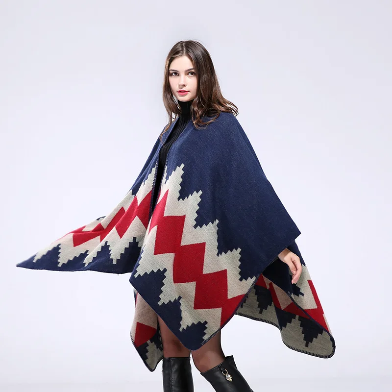 2021 Women Autumn Winter Sweater Wild Plaid Ladies Travel Shawl Imitation Cashmere Foreign Ethnic Style Split Fork Thick Cloak |