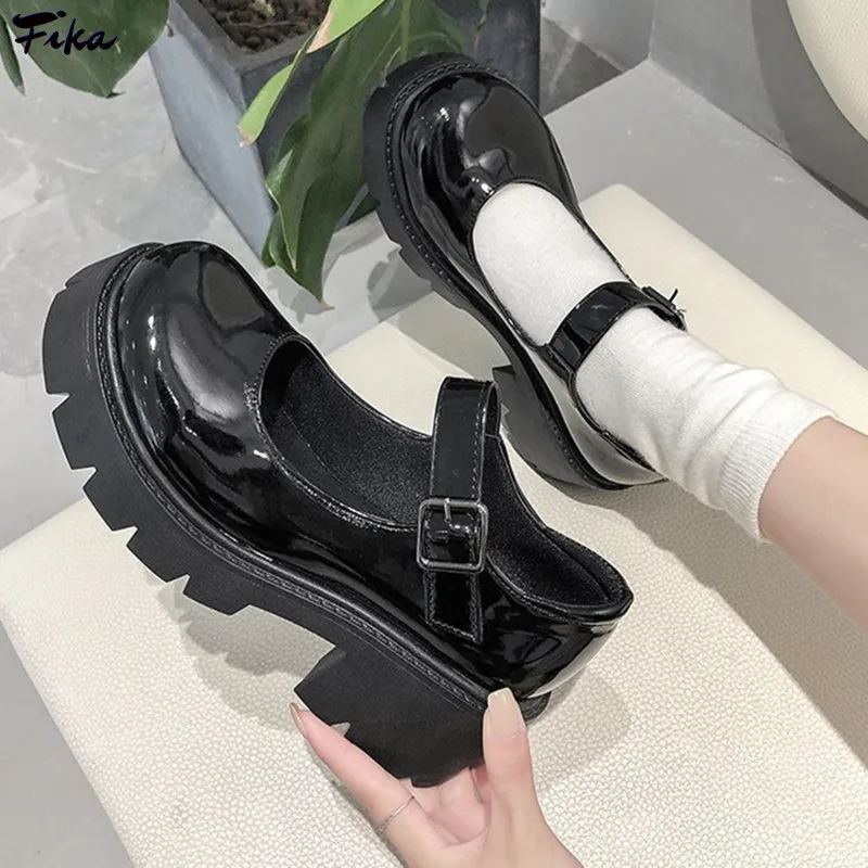 Zapatos de plataforma Lolita para mujer, calzado de tacón alto de punta redonda, estilo japonés, zapatos Mary Jane, estudiante de universidad, 2021