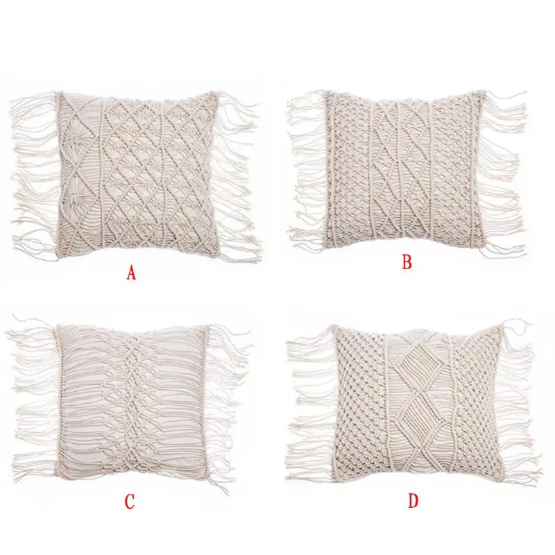 

45x45cm Macrame Hand-woven Cotton Linen Yarn Pillow Cover Pillowcase Bohemia Pillowcase For Photo Background Home Decoration